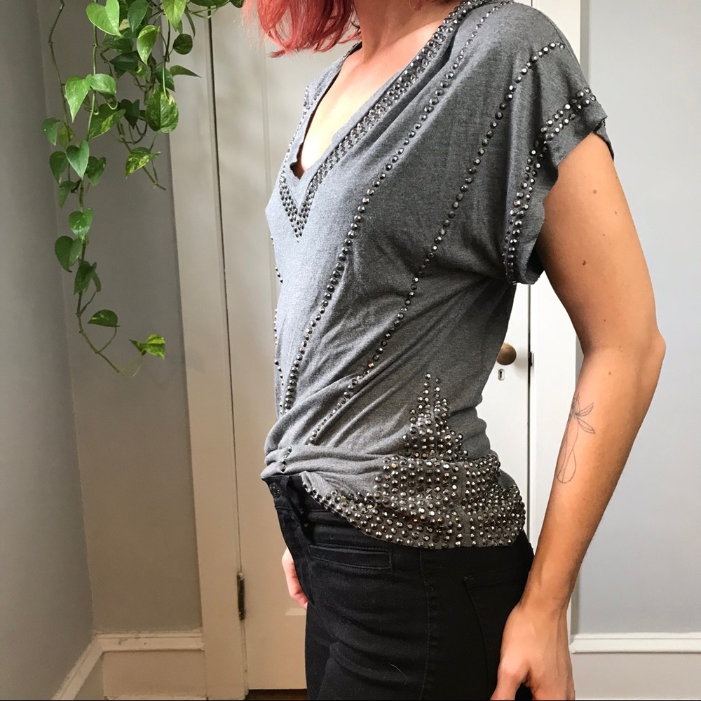 Haute Hippie Grey Embellished Studded Shirt Top - Picture 2 of 8